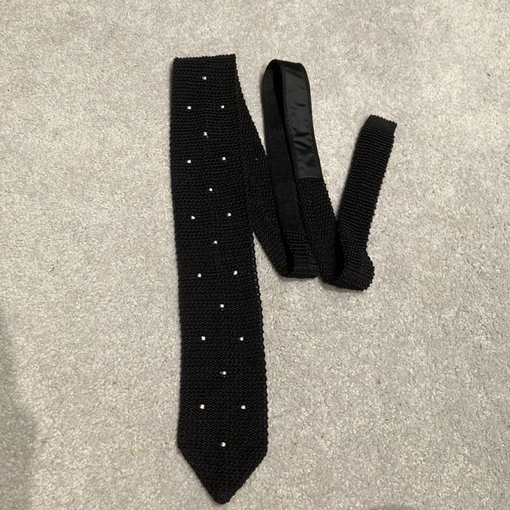 Black silk tie with white spots